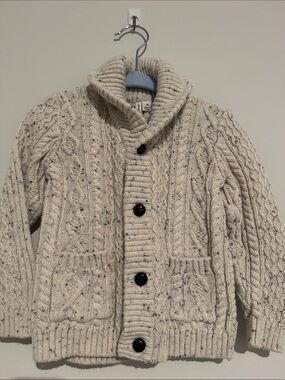 Like New Janie & Jack Cream Speckled Shawl Collar Cable Cardigan Boys 2T